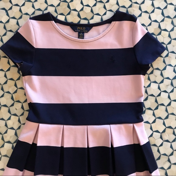 Polo by Ralph Lauren Pink and Navy Striped Dress size 8-10 - Picture 2 of 5